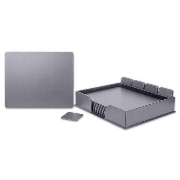 Dacasso 10 Seat Gray Leatherette Conference Room Set W/ Square Coasters