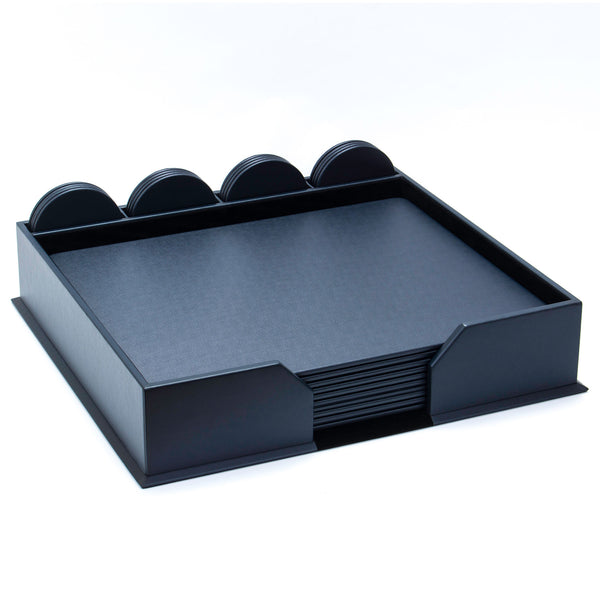Dacasso 10 Seat Navy Blue Leather Conference Room Set W/ Round Coasters