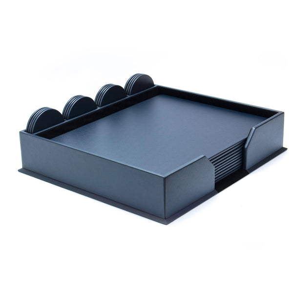 dacasso 10 Seat Navy Blue Leather Conference Room Set w/ Round Coasters