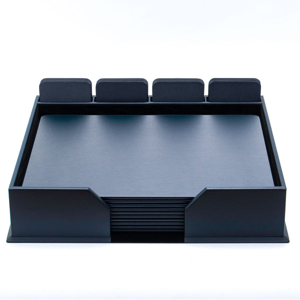dacasso 10 Seat Navy Blue Leather Conference Room Set w/ Square Coasters