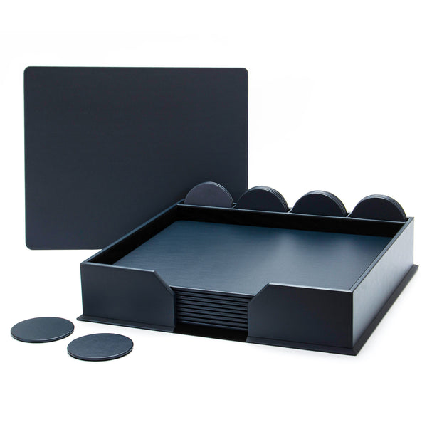 Dacasso 10 Seat Navy Blue Leatherette Conference Room Set W/ Round Coasters