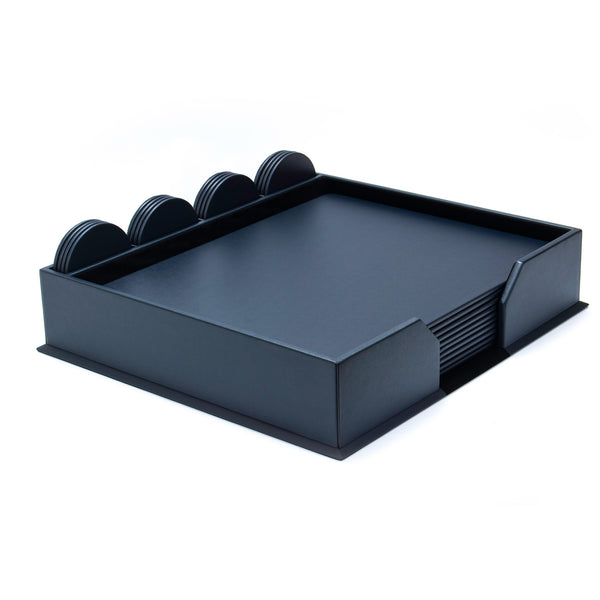 Dacasso 10 Seat Navy Blue Leatherette Conference Room Set W/ Round Coasters