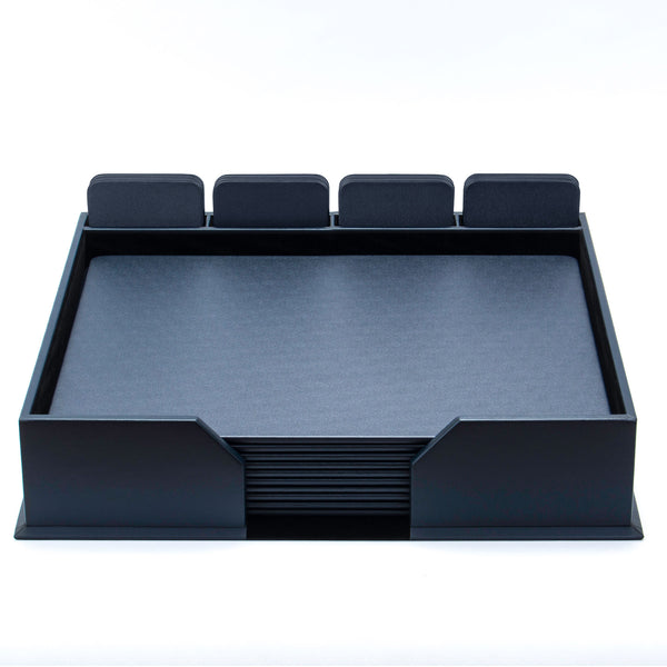 dacasso 10 Seat Navy Blue Leatherette Conference Room Set w/ Square Coasters