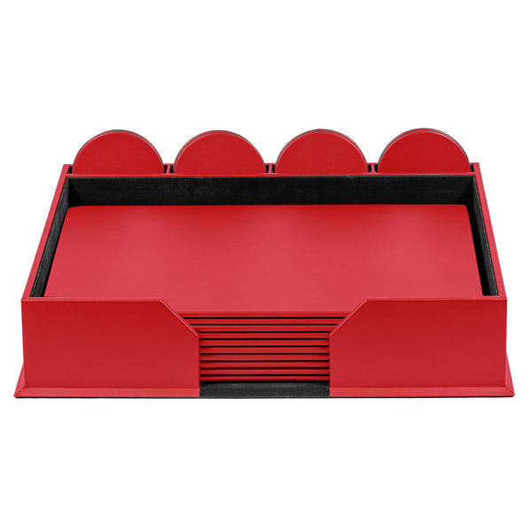 dacasso 10 Seat Red Leather Conference Room Set w/ Round Coasters