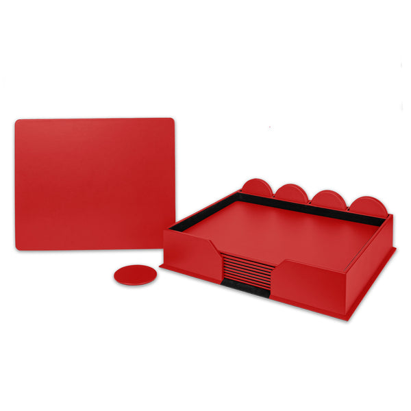Dacasso 10 Seat Red Leatherette Conference Room Set W/ Round Coasters