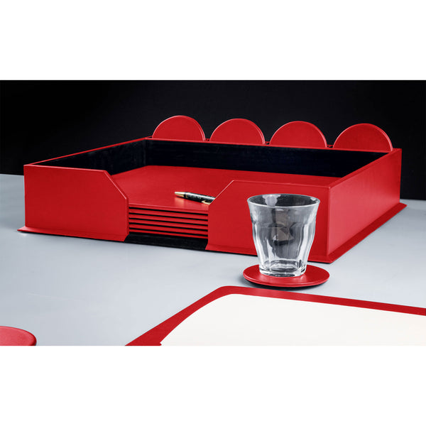 Dacasso 10 Seat Red Leatherette Conference Room Set W/ Round Coasters