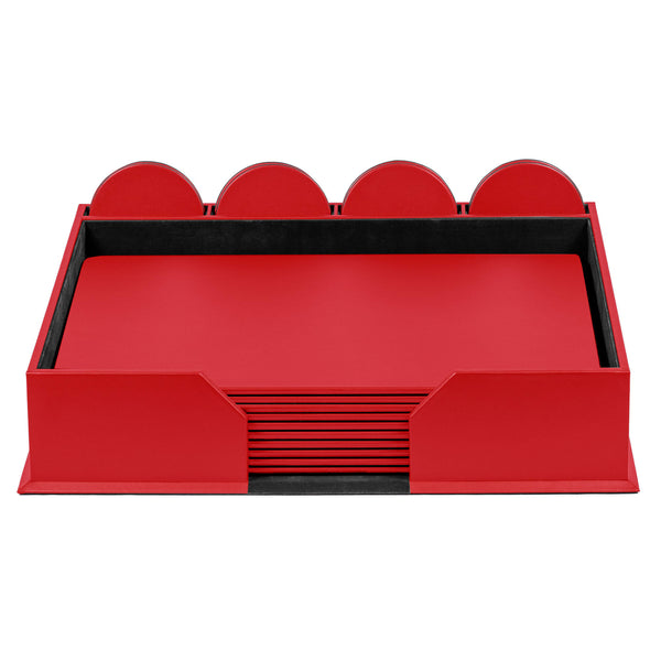 dacasso 10 Seat Red Leatherette Conference Room Set w/ Round Coasters