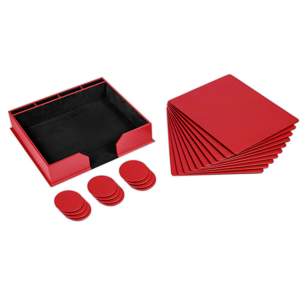 Dacasso 10 Seat Red Leatherette Conference Room Set W/ Square Coasters