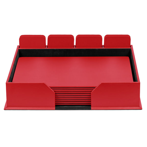 dacasso 10 Seat Red Leatherette Conference Room Set w/ Square Coasters