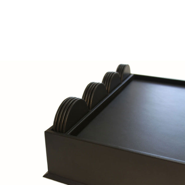 Dacasso 12 Seat Black Leather Conference Room Set W/ Round Coasters