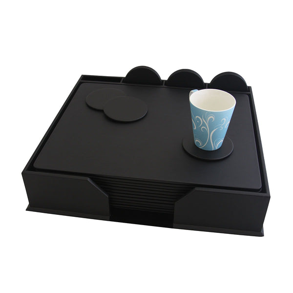 dacasso 12 Seat Black Leather Conference Room Set w/ Round Coasters