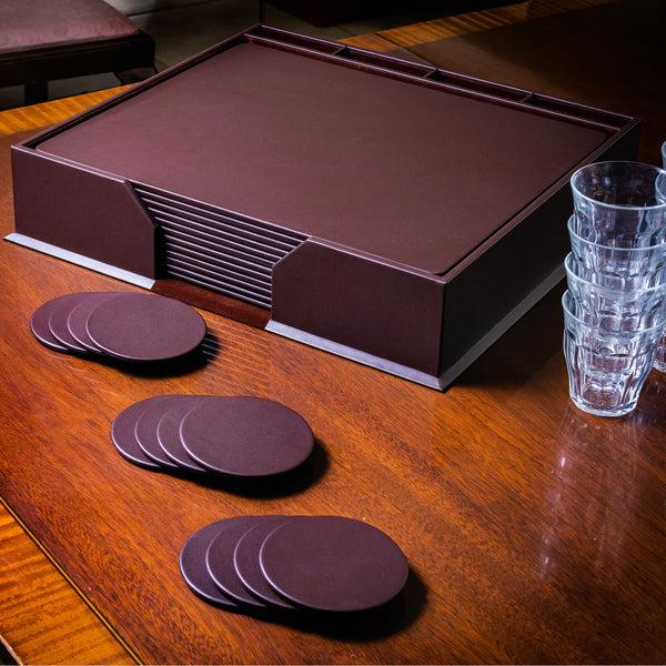 Dacasso 12 Seat Chocolate Brown Leather Conference Room Set W/ Round Coasters