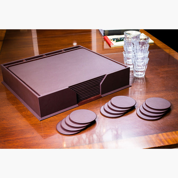 Dacasso 12 Seat Chocolate Brown Leather Conference Room Set W/ Round Coasters