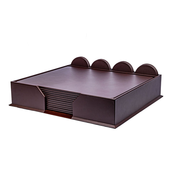 dacasso 12 Seat Chocolate Brown Leather Conference Room Set w/ Round Coasters