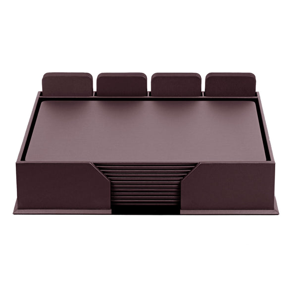 dacasso 12 Seat Chocolate Brown Leather Conference Room Set w/ Square Coasters