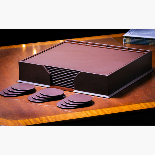Dacasso 12 Seat Chocolate Brown Leatherette Conference Room Set W/ Round Coasters