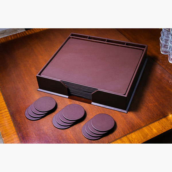 Dacasso 12 Seat Chocolate Brown Leatherette Conference Room Set W/ Round Coasters