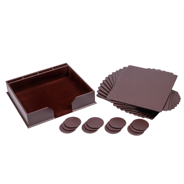 Dacasso 12 Seat Chocolate Brown Leatherette Conference Room Set W/ Round Coasters