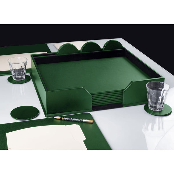 Dacasso 12 Seat Dark Green Leather Conference Room Set W/ Round Coasters