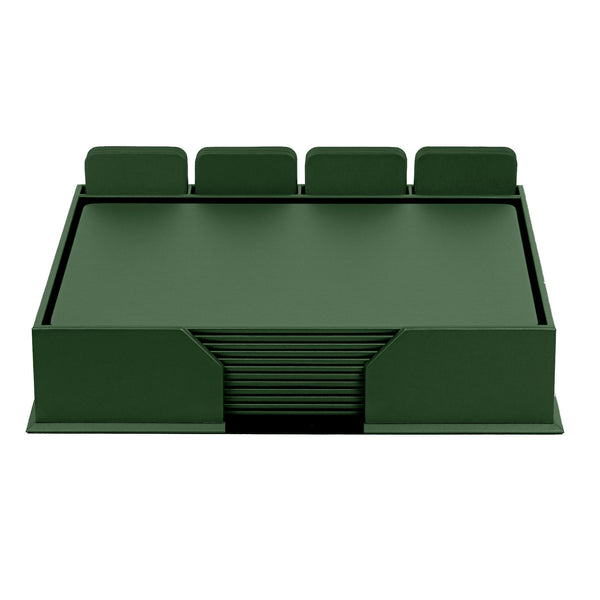 dacasso 12 Seat Dark Green Leather Conference Room Set w/ Square Coasters