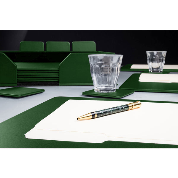 Dacasso 12 Seat Dark Green Leatherette Conference Room Set W/ Square Coasters