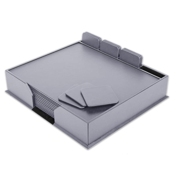 dacasso 12 Seat Gray Leatherette Conference Room Set w/ Square Coasters