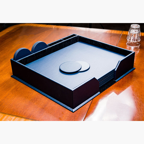 Dacasso 12 Seat Navy Blue Leather Conference Room Set W/ Round Coasters