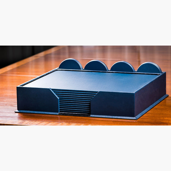 Dacasso 12 Seat Navy Blue Leatherette Conference Room Set W/ Round Coasters