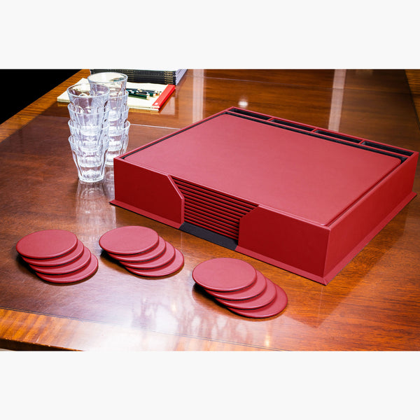 Dacasso 12 Seat Red Leather Conference Room Set W/ Round Coasters