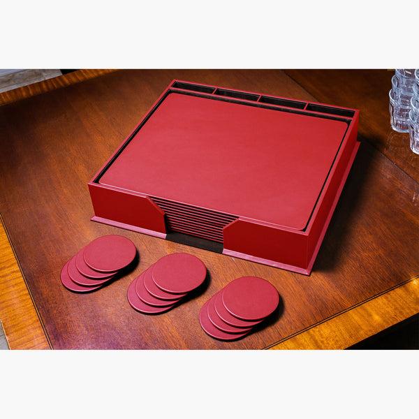 Dacasso 12 Seat Red Leather Conference Room Set W/ Round Coasters