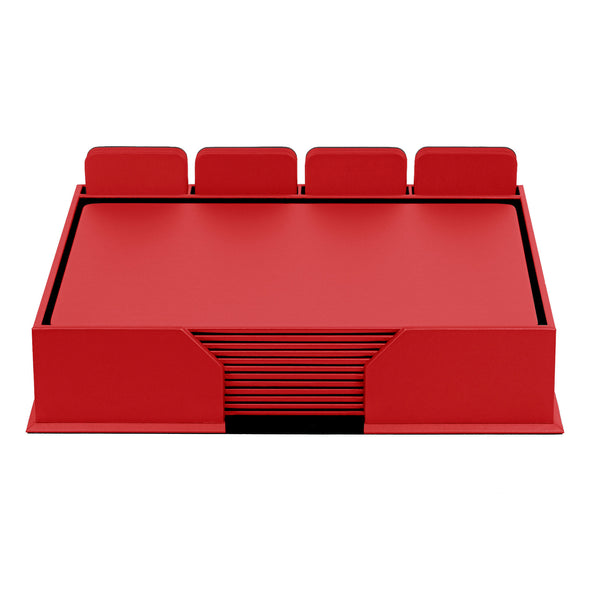 dacasso 12 Seat Red Leather Conference Room Set w/ Square Coasters