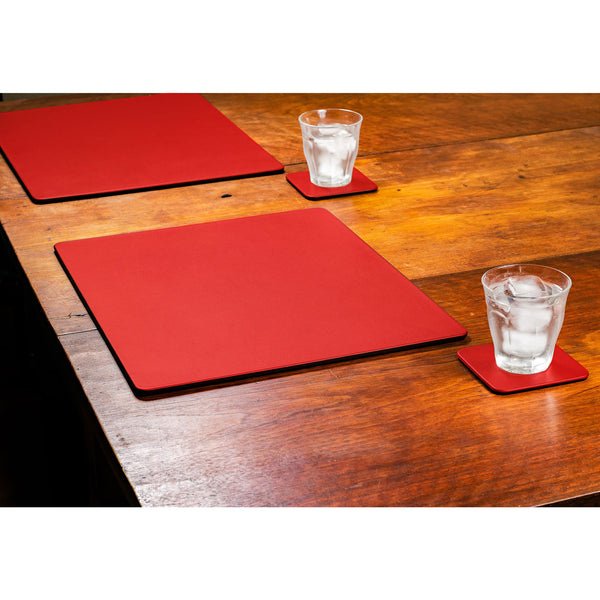 Dacasso 12 Seat Red Leatherette Conference Room Set W/ Square Coasters