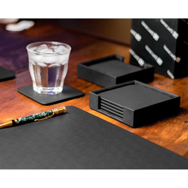 Dacasso 8 Seat Black Leatherette Conference Room Set W/ Square Coasters