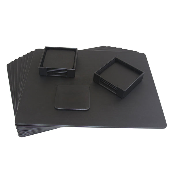 dacasso 8 Seat Black Leatherette Conference Room Set w/ Square Coasters