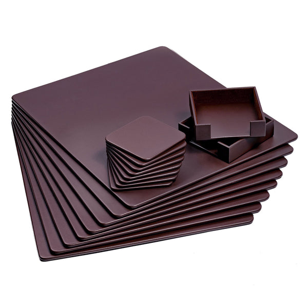 Dacasso 8 Seat Chocolate Brown Leather Conference Room Set W/ Square Coasters