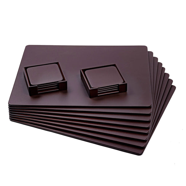 dacasso 8 Seat Chocolate Brown Leather Conference Room Set w/ Square Coasters