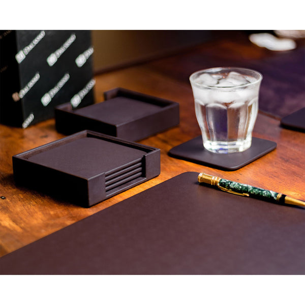 Dacasso 8 Seat Chocolate Brown Leatherette Conference Room Set W/ Square Coasters