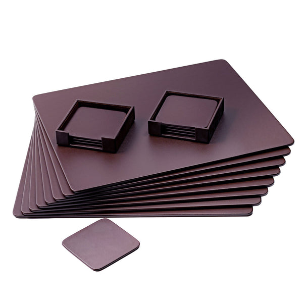 Dacasso 8 Seat Chocolate Brown Leatherette Conference Room Set W/ Square Coasters