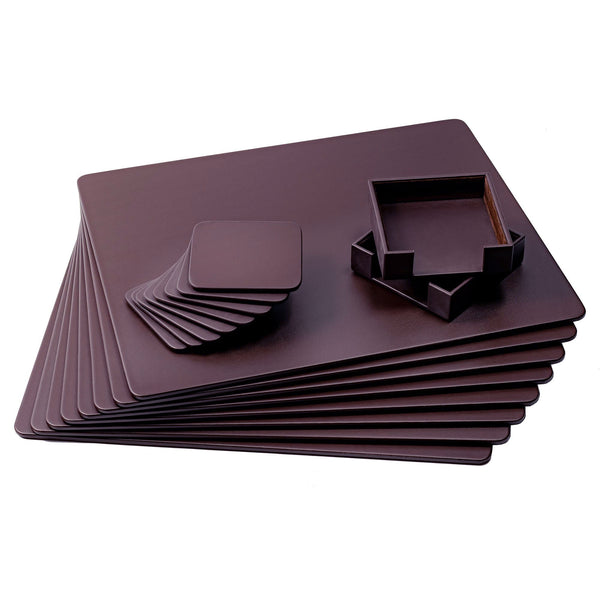 Dacasso 8 Seat Chocolate Brown Leatherette Conference Room Set W/ Square Coasters