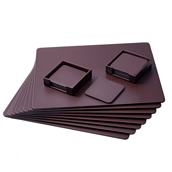 dacasso 8 Seat Chocolate Brown Leatherette Conference Room Set w/ Square Coasters