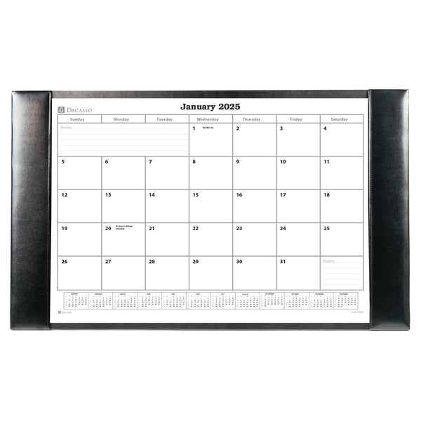dacasso Black Bonded Leather Desk Pad w/ 2025 Calendar Insert 30 x 18