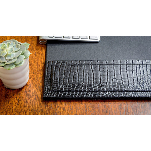 Dacasso Black Crocodile Embossed Leather 25.5" X 17.25" Side-Rail Desk Pad