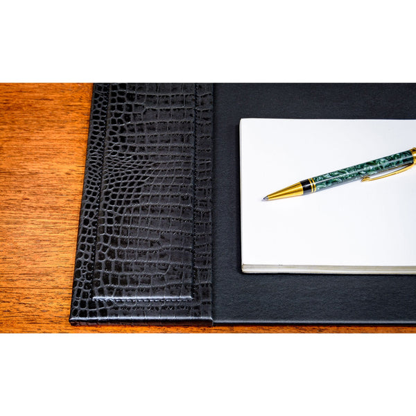 Dacasso Black Crocodile Embossed Leather 34" X 20" Side-Rail Desk Pad