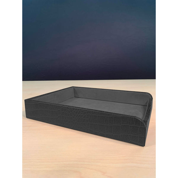 Dacasso Black Crocodile Embossed Leather 7-Piece Desk Set