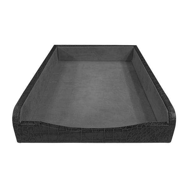 Dacasso Black Crocodile Embossed Leather Letter Tray