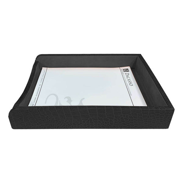 Dacasso Black Crocodile Embossed Leather Letter Tray