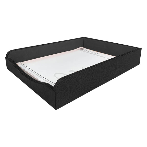 dacasso Black Crocodile Embossed Leather Letter Tray