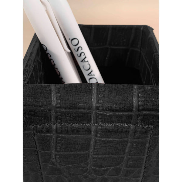 Dacasso Black Crocodile Embossed Leather Pencil Cup