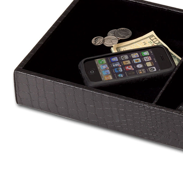 Dacasso Black Crocodile Embossed Leather Standard Valet Tray