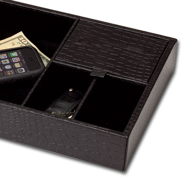 Dacasso Black Crocodile Embossed Leather Standard Valet Tray